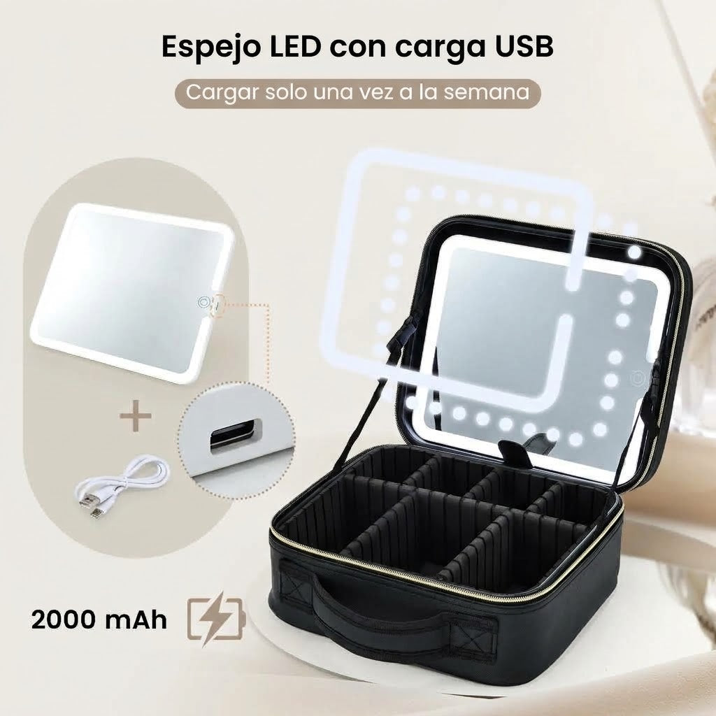 Neceser de Maquillaje con Espejo LED