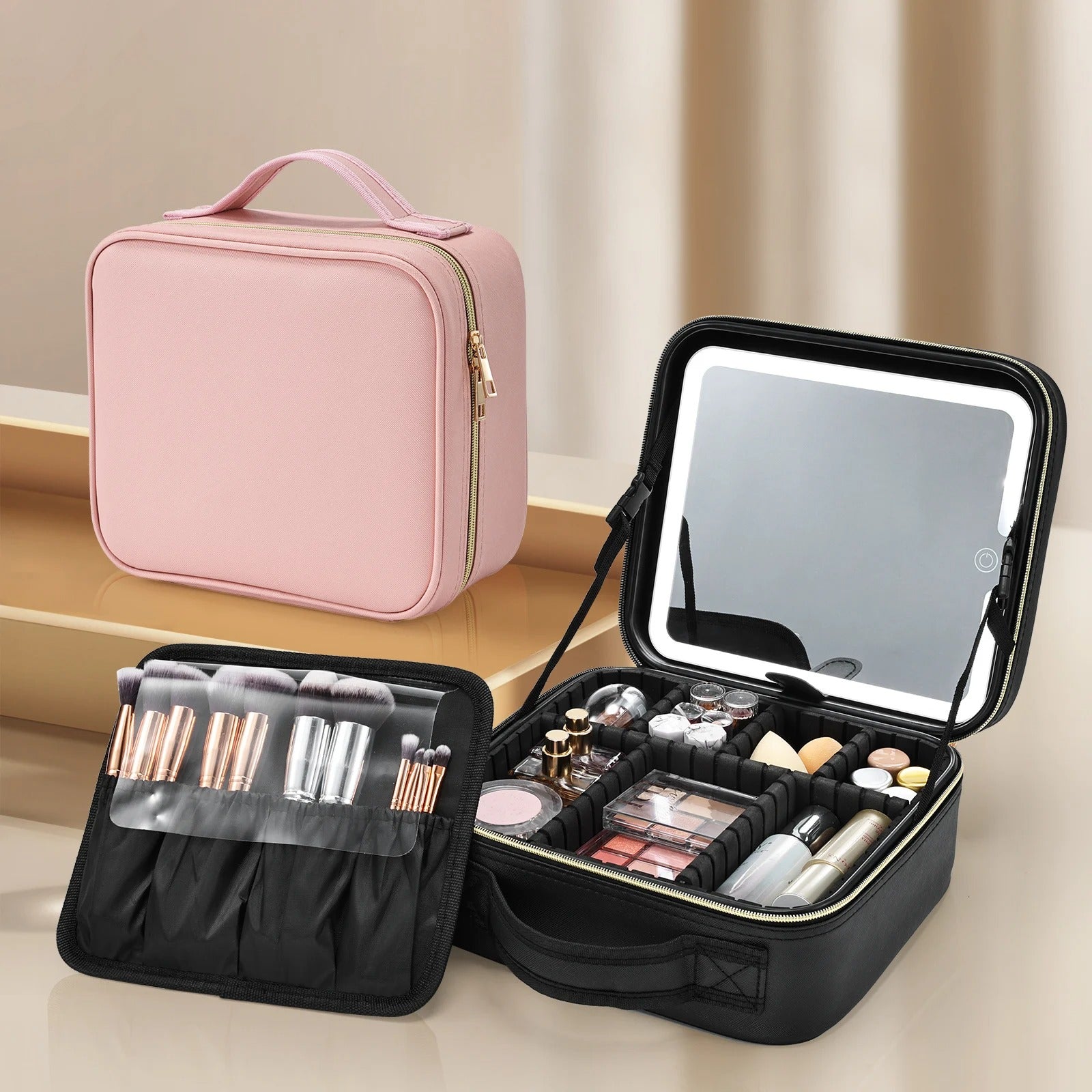 Neceser de maquillaje con espejo LED