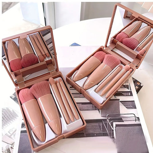 Set de 5 brochas de maquillaje de viaje con espejo integrado