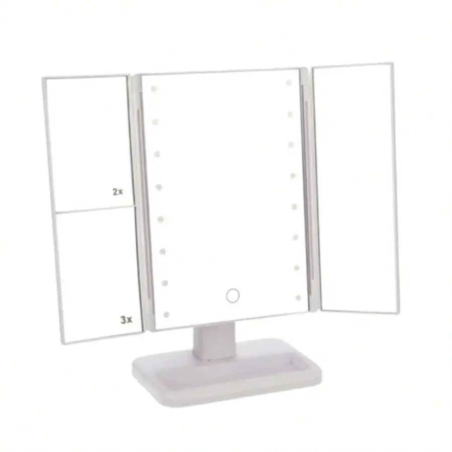 Espejo de Maquillaje LED Plegable con Aumento