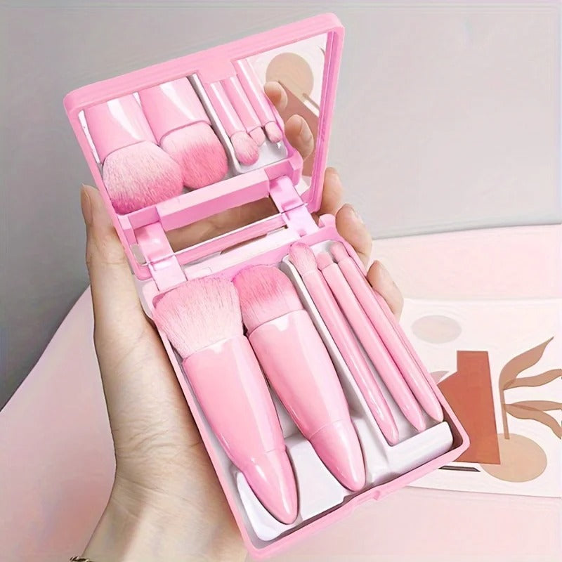 Set de 5 brochas de maquillaje de viaje con espejo integrado